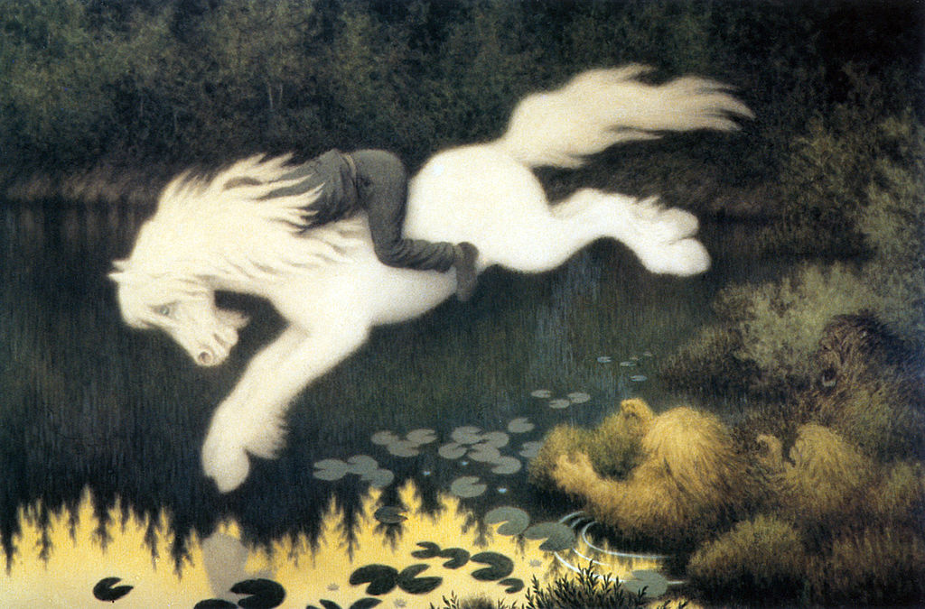Boy on white horse by Theodor Kittelsen 